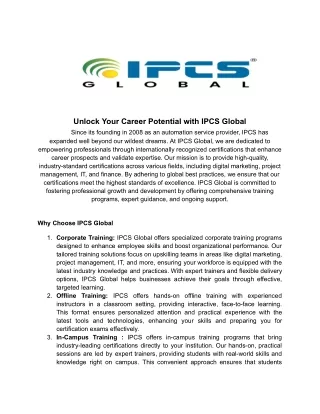 Unlock Your Career Potential with IPCS Global