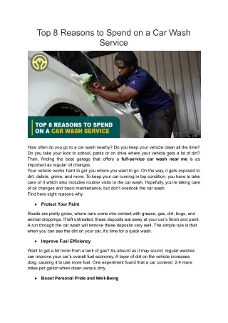 Top 8 Reasons to Spend on a Car Wash Service