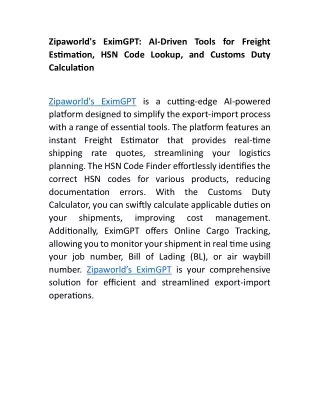zipaworld s eximgpt ai driven tools for freight