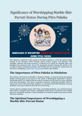 Significance of Worshipping Marble Shiv Parvati Statue During Pitra Paksha