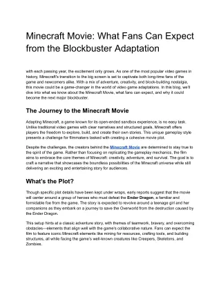 minecraft movie what fans can expect from