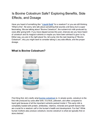 Is Bovine Colostrum Safe? Exploring Benefits, Side Effects, and Dosage