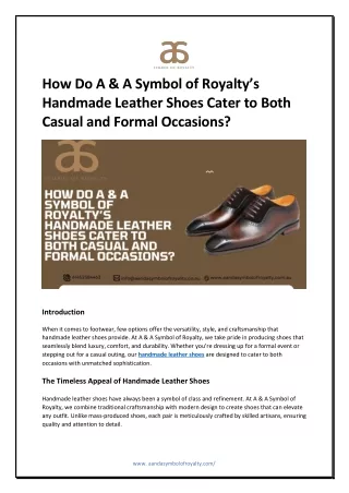 How Do A & A Symbol of Royalty’s Handmade Leather Shoes Cater to Both Casual and Formal Occasions