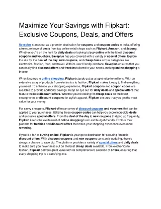 maximize your savings with flipkart exclusive coupons deals and offers