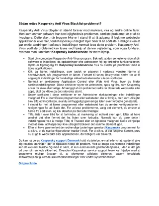 Sådan rettes Kaspersky Anti Virus Blacklist-problemet?