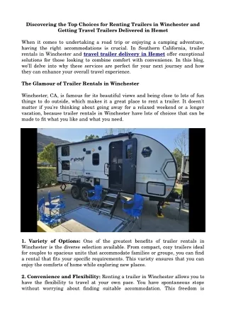 Discovering the Top Choices for Renting Trailers in Winchester and Getting Travel Trailers Delivered in Hemet