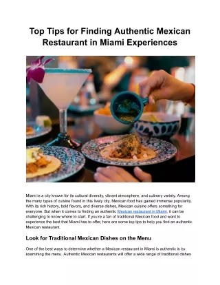 Top Tips for Finding Authentic Mexican Restaurant in Miami Experiences