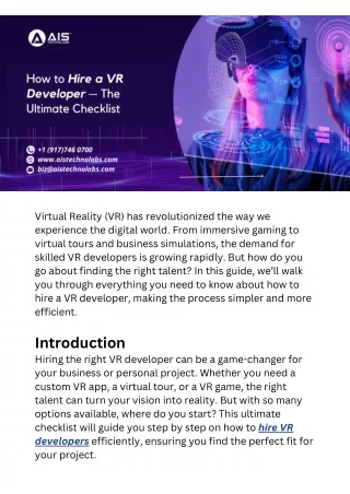 How to Hire a VR Developer — The Ultimate Checklist