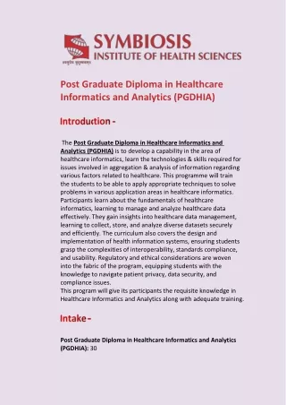 post graduate diploma in healthcare informatics