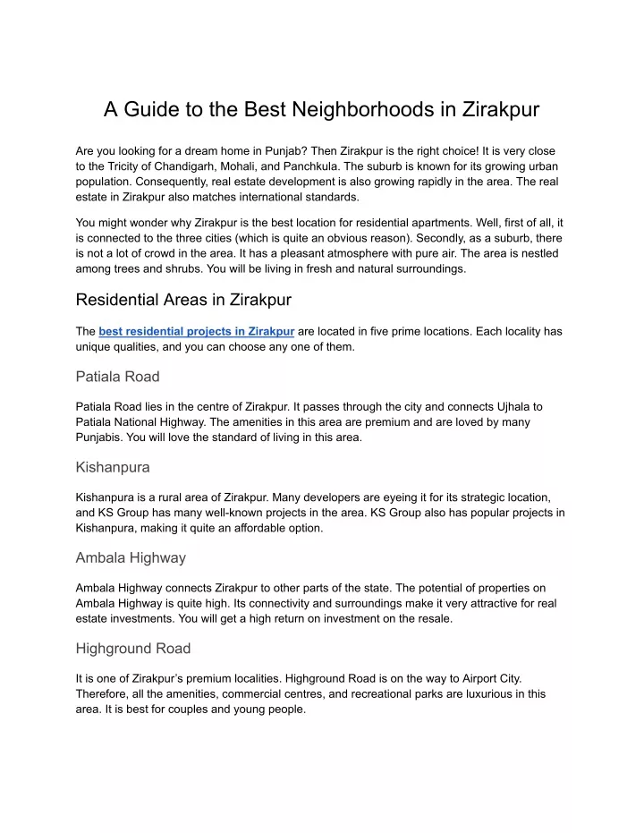 a guide to the best neighborhoods in zirakpur