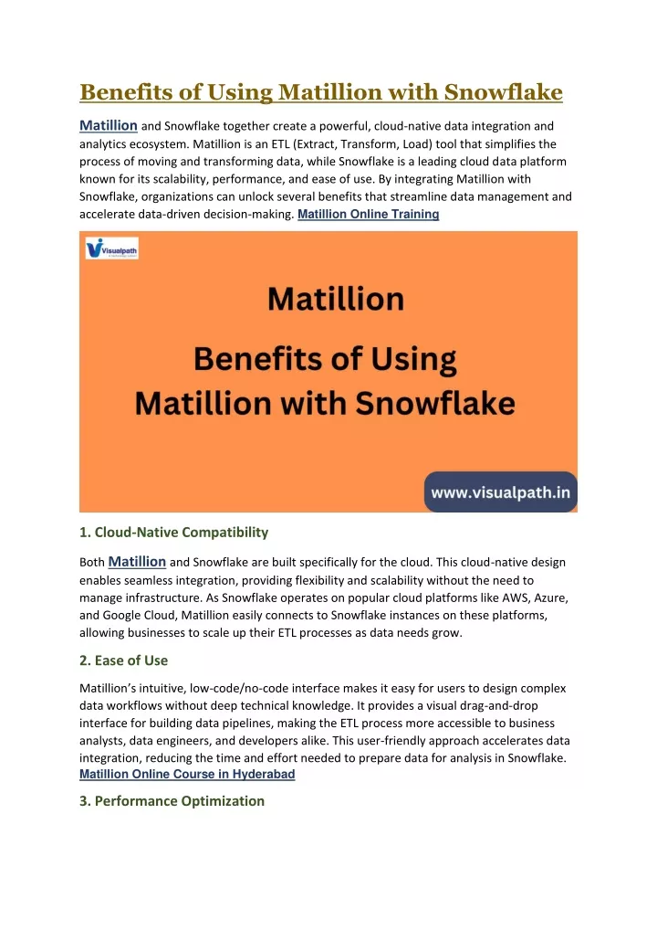 benefits of using matillion with snowflake