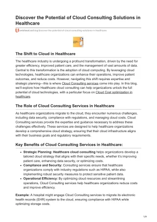 Discover the Potential of Cloud Consulting Solutions in Healthcare