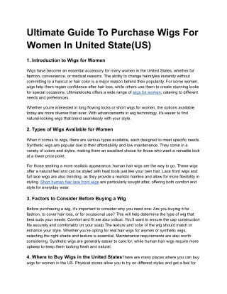 Ultimate Guide To Purchase Wigs For Women In United State(US)