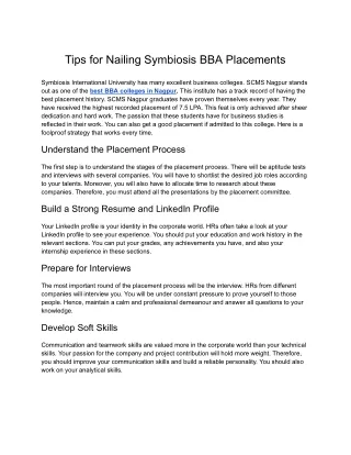 SCMS Nagpur- Tips for Nailing Symbiosis BBA Placements