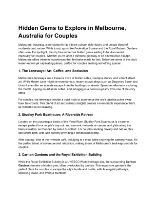 Hidden Gems to Explore in Melbourne, Australia for Couples