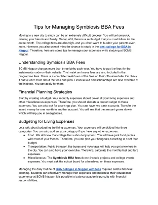 tips for managing symbiosis bba fees