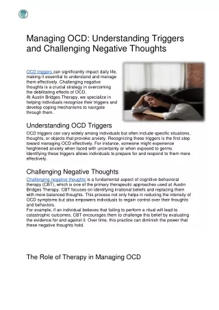 Managing OCD understanding triggers