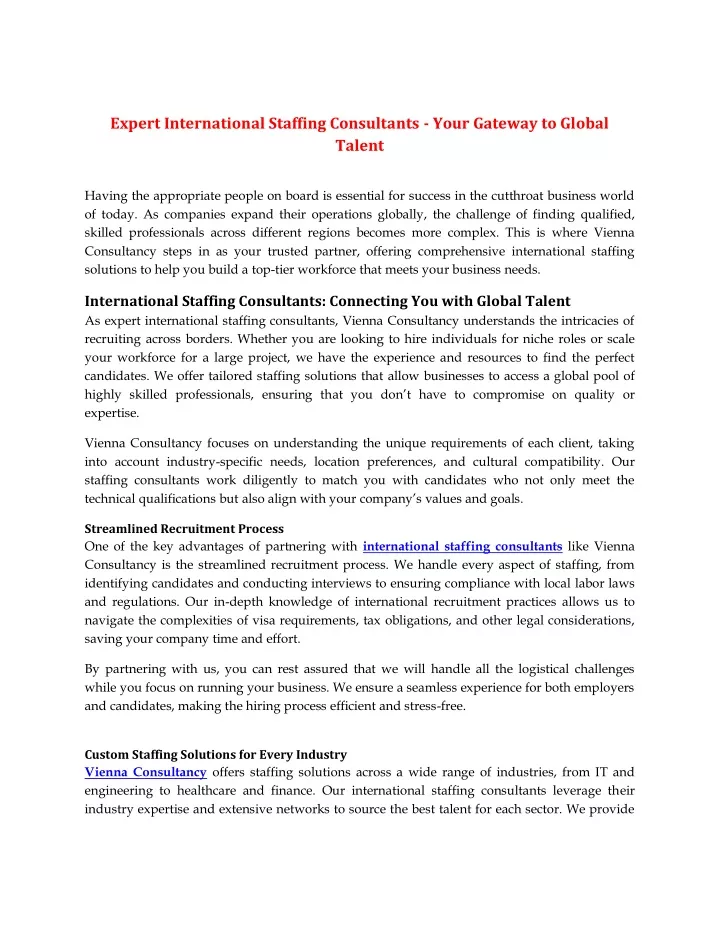 expert international staffing consultants your