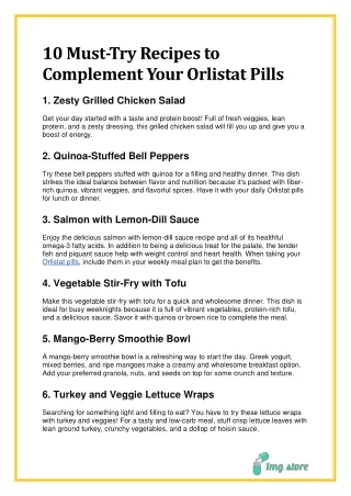 10 Must Try Recipes to Complement Your Orlistat Pills