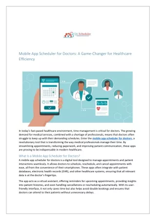 Mobile App Scheduler for Doctors: A Game-Changer for Healthcare Efficiency