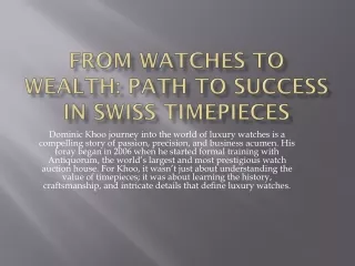 From Watches to Wealth: Path to Success in Swiss Timepieces