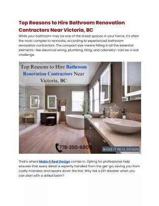 Top Reasons to Hire Bathroom Renovation Contractors Near Victoria, BC