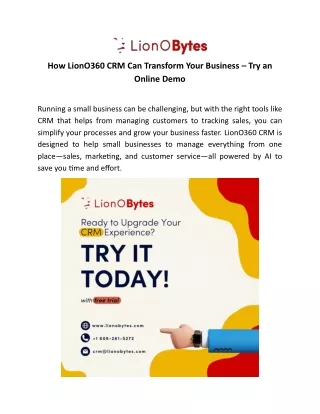 How LionO360 CRM Can Transform Your Business – Try an Online Demo