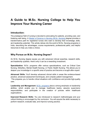 A Guide to Msc Nursing College