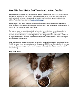 Goat Milk: Possibly the Best Thing to Add to Your Dog Diet