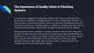 The Importance of Quality Valves in Plumbing Systems