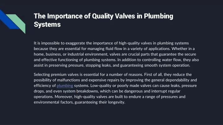 the importance of quality valves in plumbing systems