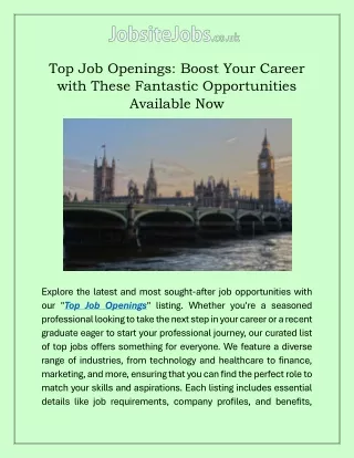 Top Job Openings Boost Your Career with These Fantastic Opportunities Available Now