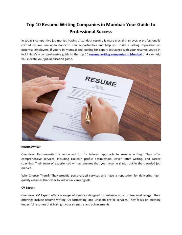 top 10 resume writing companies in mumbai your