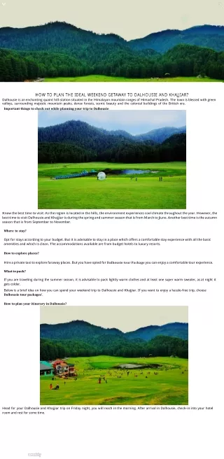 ​How to plan the ideal weekend getaway to Dalhousie and Khajjiar?
