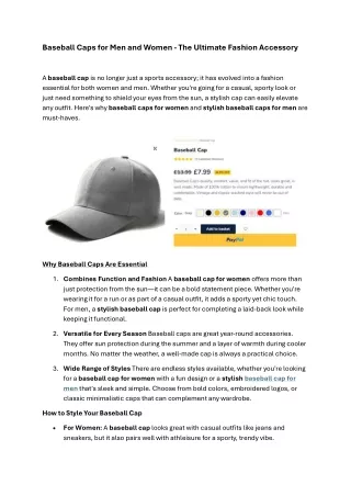 Baseball Caps for Men and Women - The Ultimate Fashion Accessory