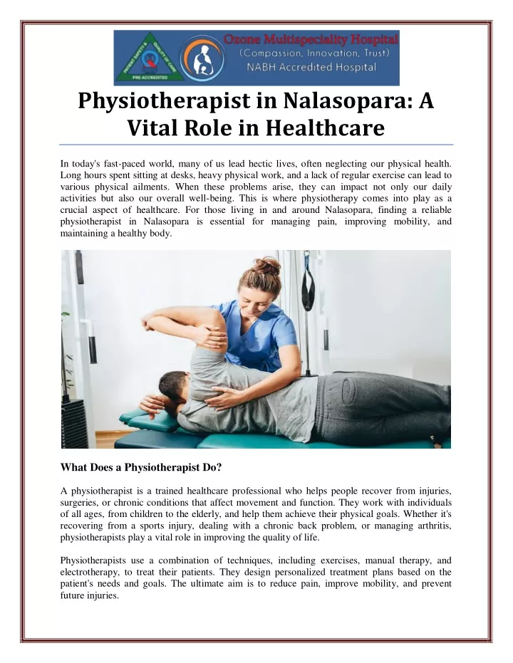 physiotherapist in nalasopara a vital role