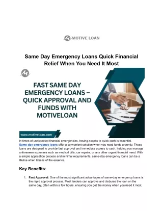 Fast and Reliable Same Day Emergency Loans Onlie
