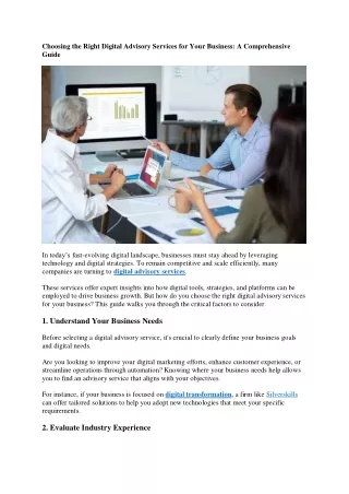 Choosing the Right Digital Advisory Services for Your Business: A Comprehensive