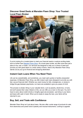 Discover Great Deals at Marsden Pawn Shop: Your Trusted Local Pawn Broker