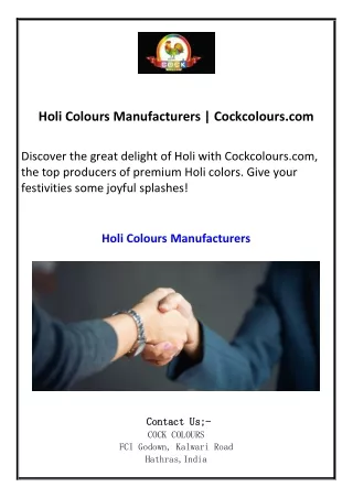 Holi Colours Manufacturers Cockcolours.com