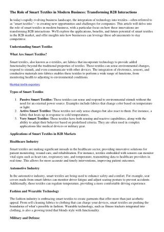 The Role of Smart Textiles in Modern Business