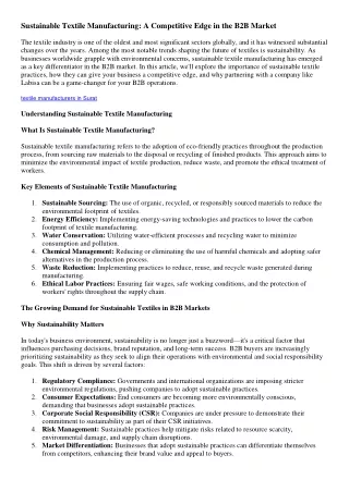 Sustainable Textile Manufacturing