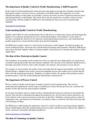 The Importance of Quality Control in Textile Manufacturing