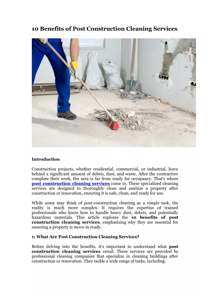 10 benefits of post construction cleaning services