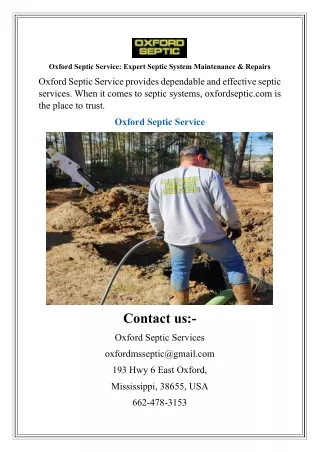 Oxford Septic Service Expert Septic System Maintenance & Repairs