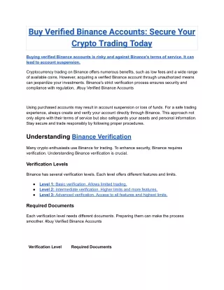Buy Verified Binance Accounts_ Secure Your Crypto Trading Today