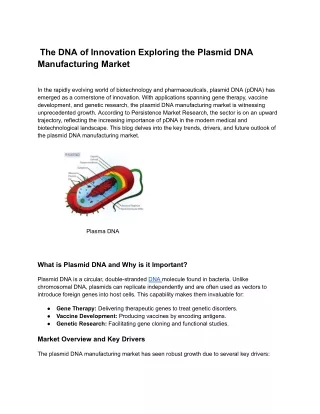 Plasmid DNA Manufacturing Market: Growth and Developments