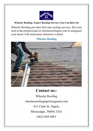 Wheeler Roofing Expert Roofing Services You Can Rely On