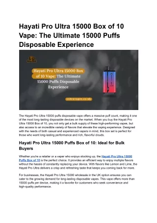 Hayati Pro Ultra 15000 Box of 10 Vape_ The Ultimate 15000 Puffs Disposable Experience