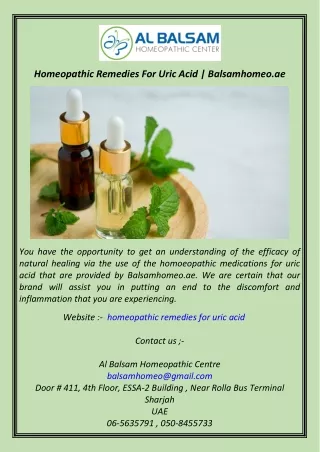 Homeopathic Remedies For Uric Acid  Balsamhomeo.ae